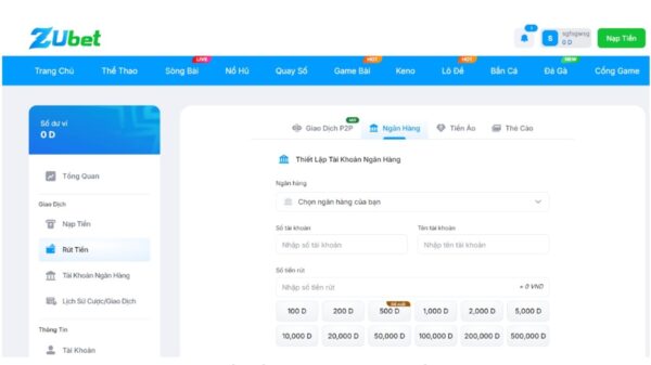Hướng dẫn nạp tiền vào nhà cái Zubet.